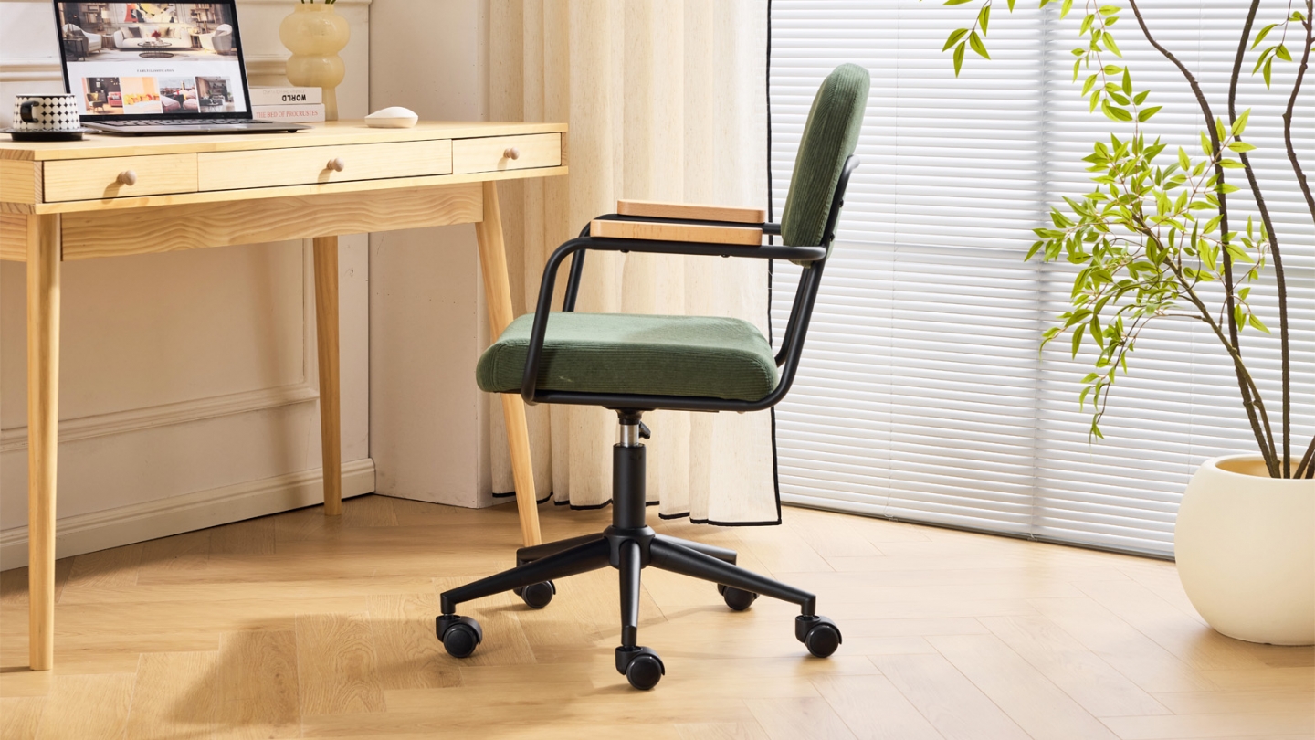 Fauteuil de bureau pivotant et réglable en hauteur en velours côtelé vert kaki - Gianni