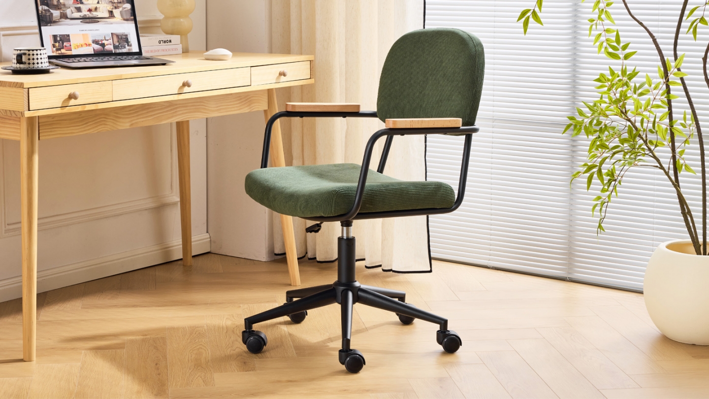 Fauteuil de bureau pivotant et réglable en hauteur en velours côtelé vert kaki - Gianni