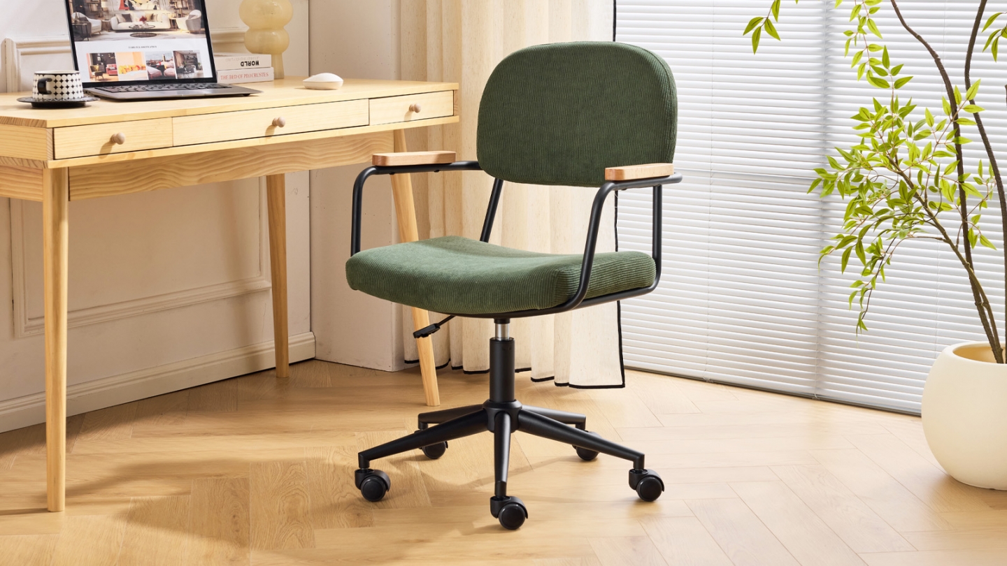 Fauteuil de bureau pivotant et réglable en hauteur en velours côtelé vert kaki - Gianni