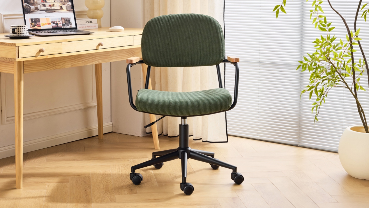 Fauteuil de bureau pivotant et réglable en hauteur en velours côtelé vert kaki - Gianni