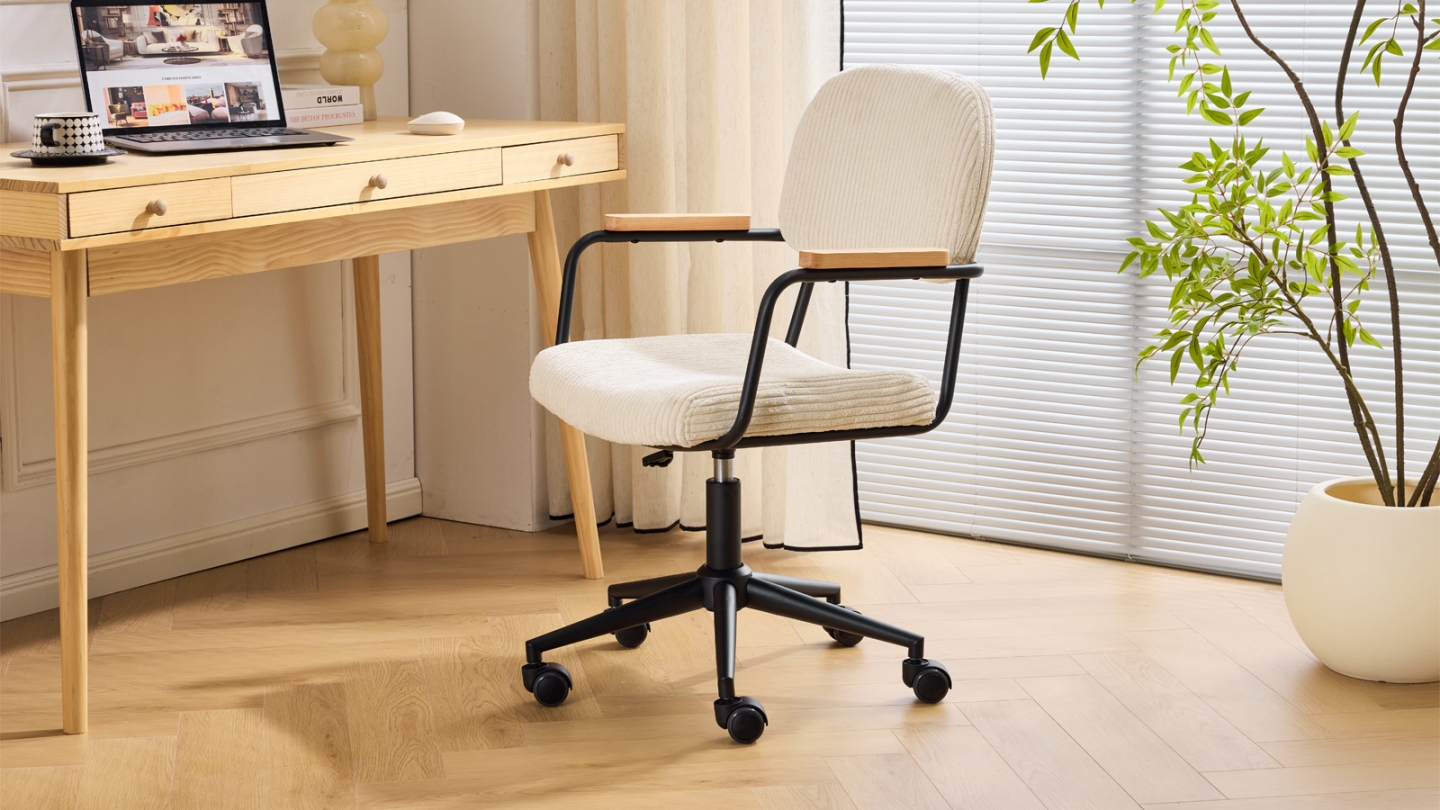 Fauteuil de bureau pivotant et réglable en hauteur en velours côtelé beige - Gianni