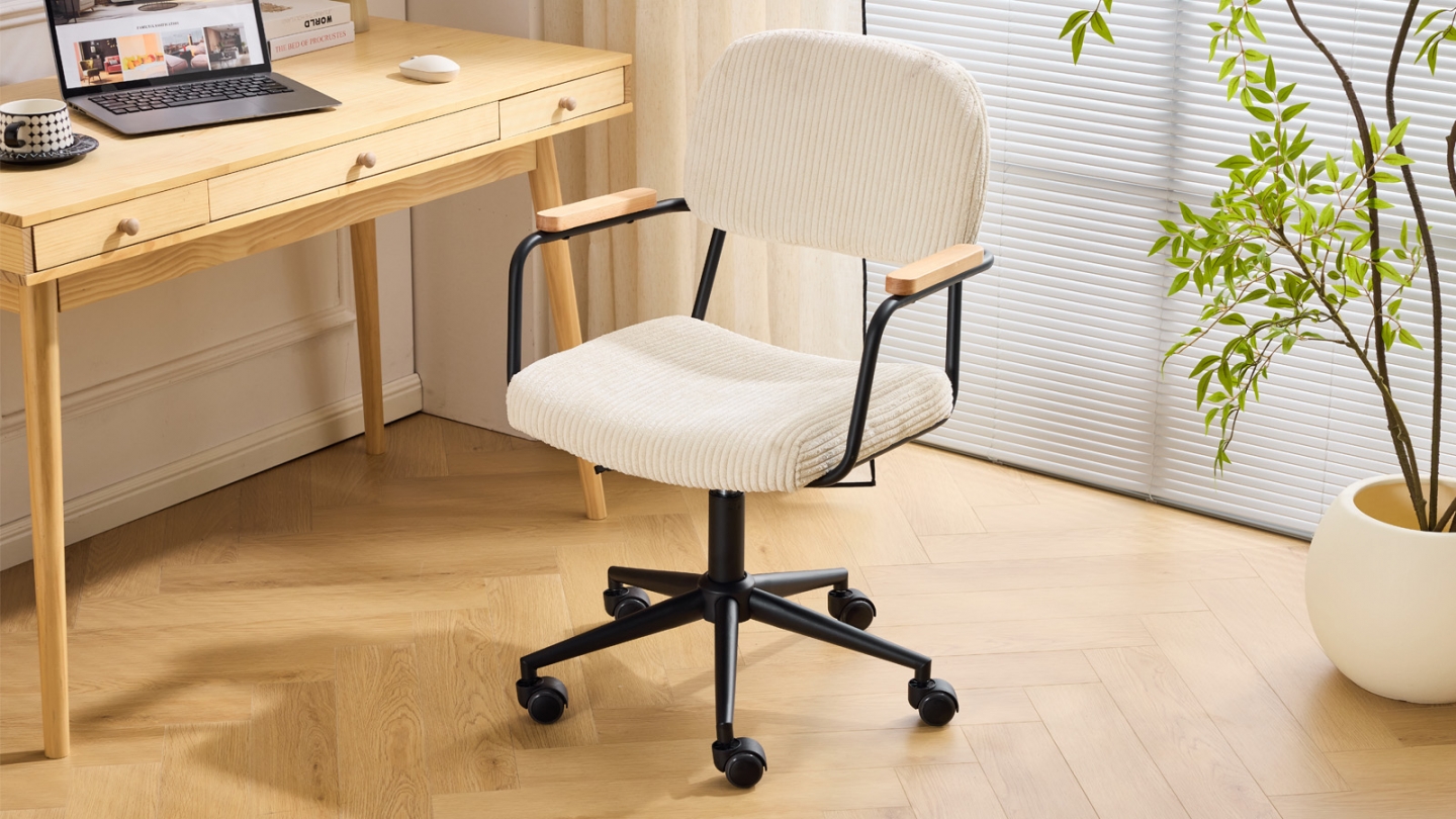 Fauteuil de bureau pivotant et réglable en hauteur en velours côtelé beige - Gianni