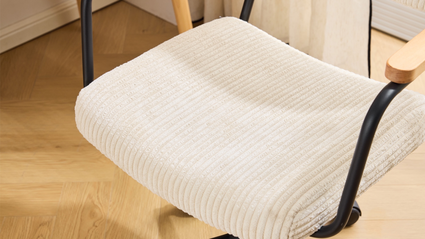 Fauteuil de bureau pivotant et réglable en hauteur en velours côtelé beige - Gianni