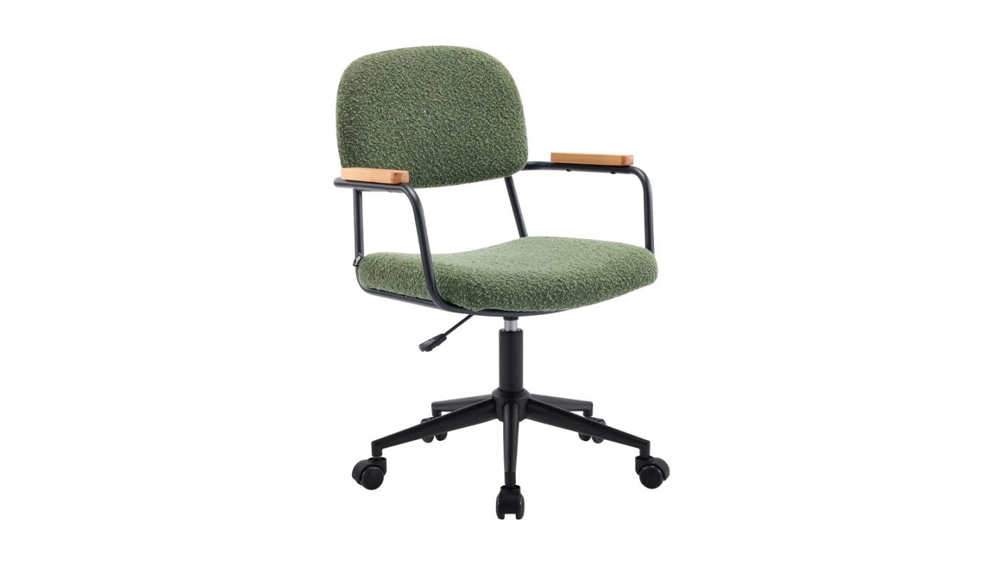 Fauteuil de bureau pivotant et réglable en hauteur en tissu bouclé vert - Gianni