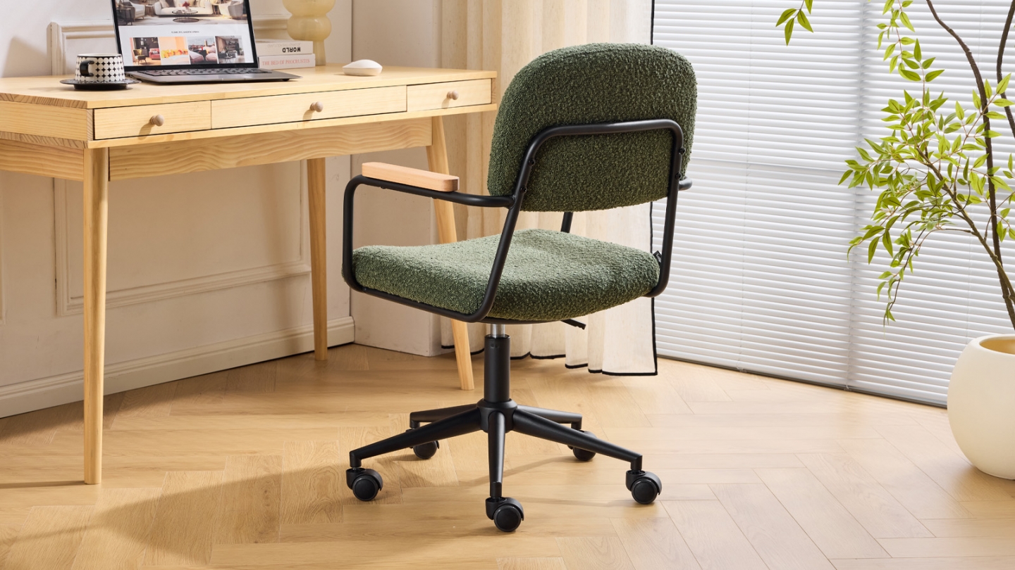 Fauteuil de bureau pivotant et réglable en hauteur en tissu bouclé vert - Gianni