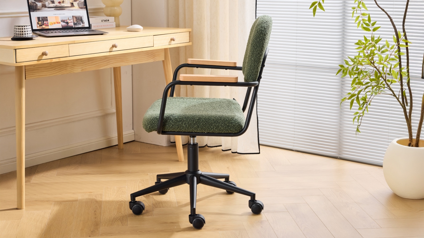 Fauteuil de bureau pivotant et réglable en hauteur en tissu bouclé vert - Gianni