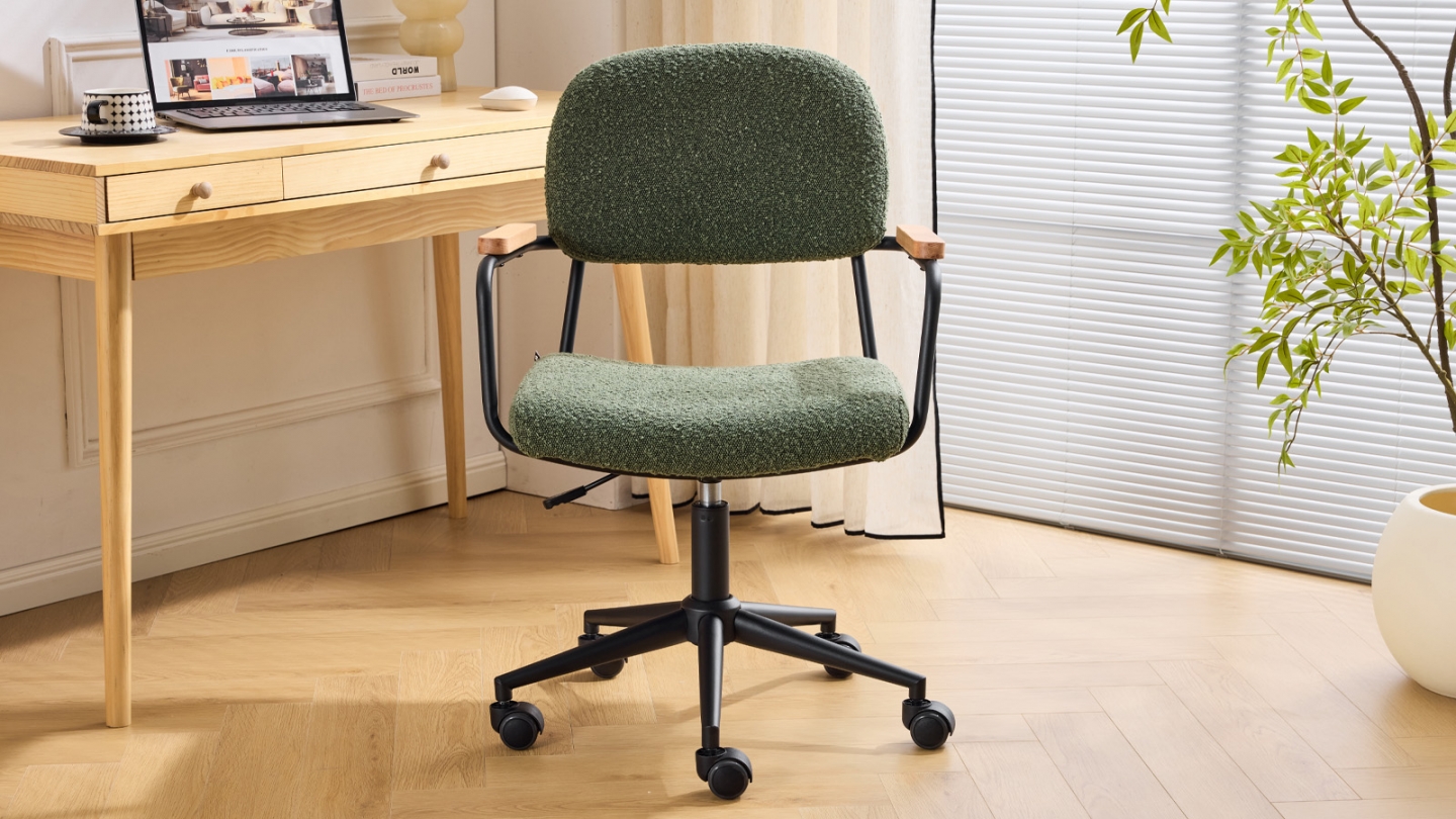 Fauteuil de bureau pivotant et réglable en hauteur en tissu bouclé vert - Gianni