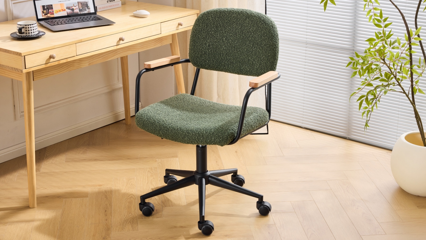 Fauteuil de bureau pivotant et réglable en hauteur en tissu bouclé vert - Gianni