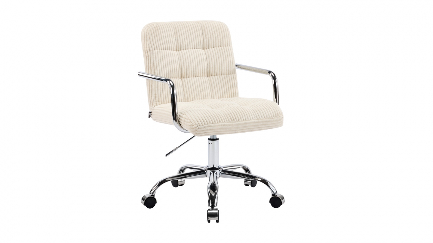 Fauteuil de bureau pivotant et réglable en hauteur en velours côtelé beige - Nolan