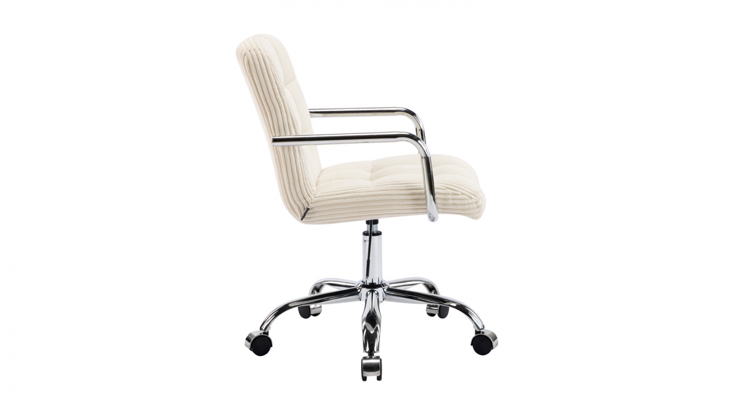 Fauteuil de bureau pivotant et réglable en hauteur en velours côtelé beige - Nolan