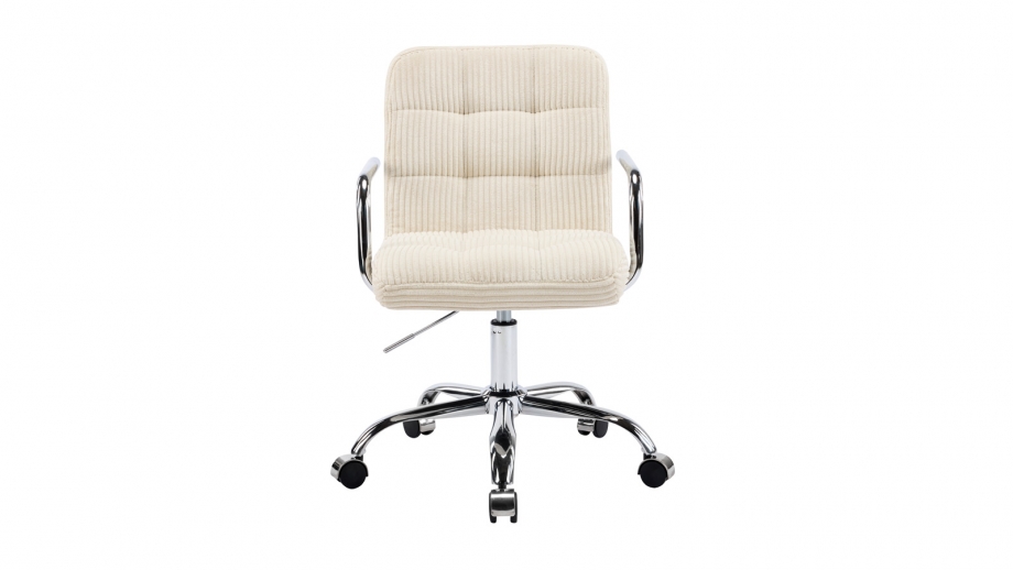 Fauteuil de bureau pivotant et réglable en hauteur en velours côtelé beige - Nolan