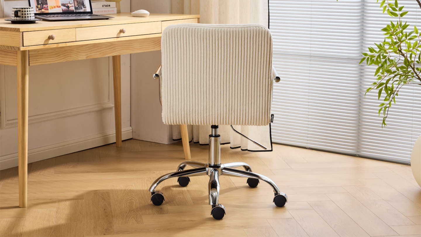 Fauteuil de bureau pivotant et réglable en hauteur en velours côtelé beige - Nolan