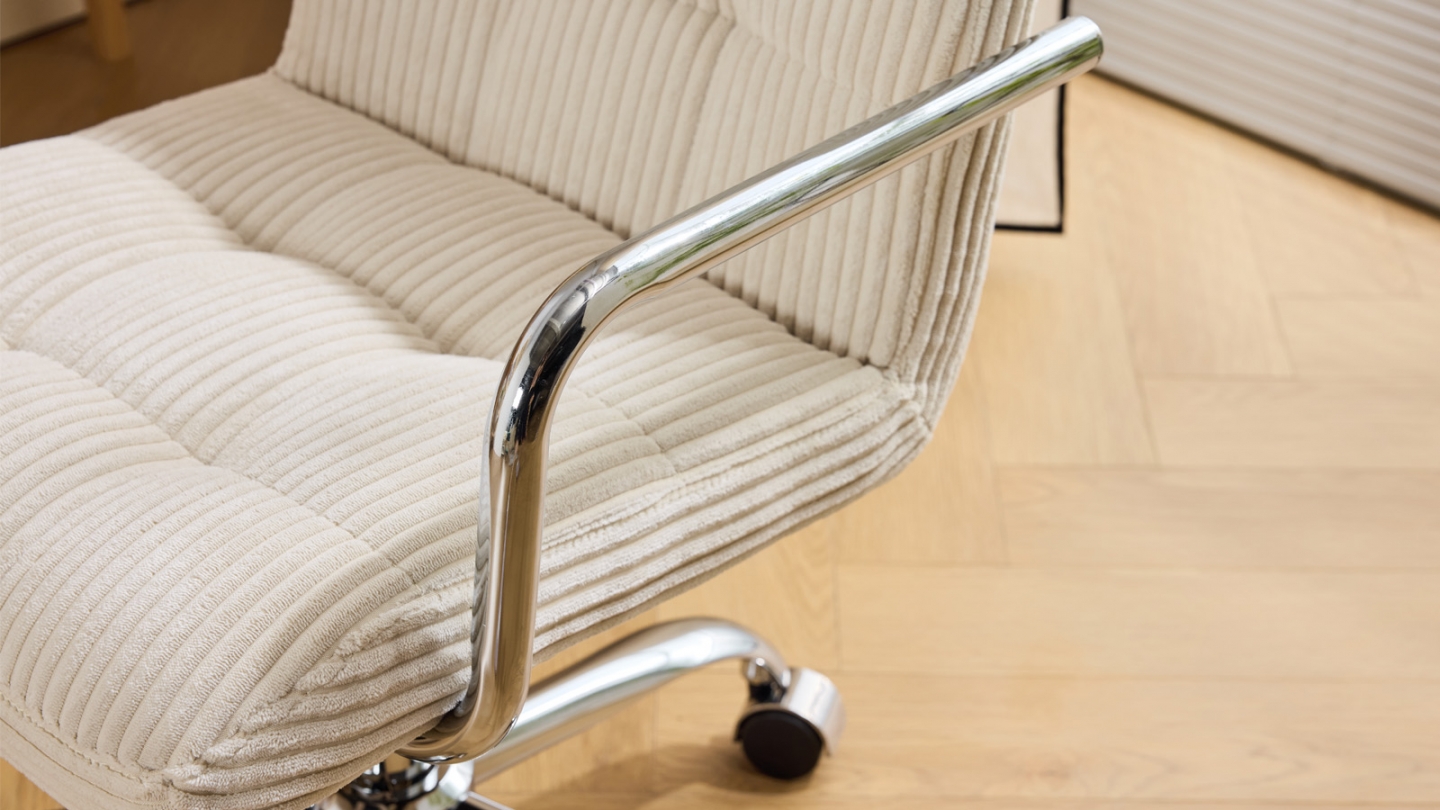 Fauteuil de bureau pivotant et réglable en hauteur en velours côtelé beige - Nolan
