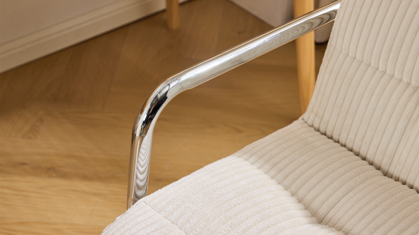 Fauteuil de bureau pivotant et réglable en hauteur en velours côtelé beige - Nolan