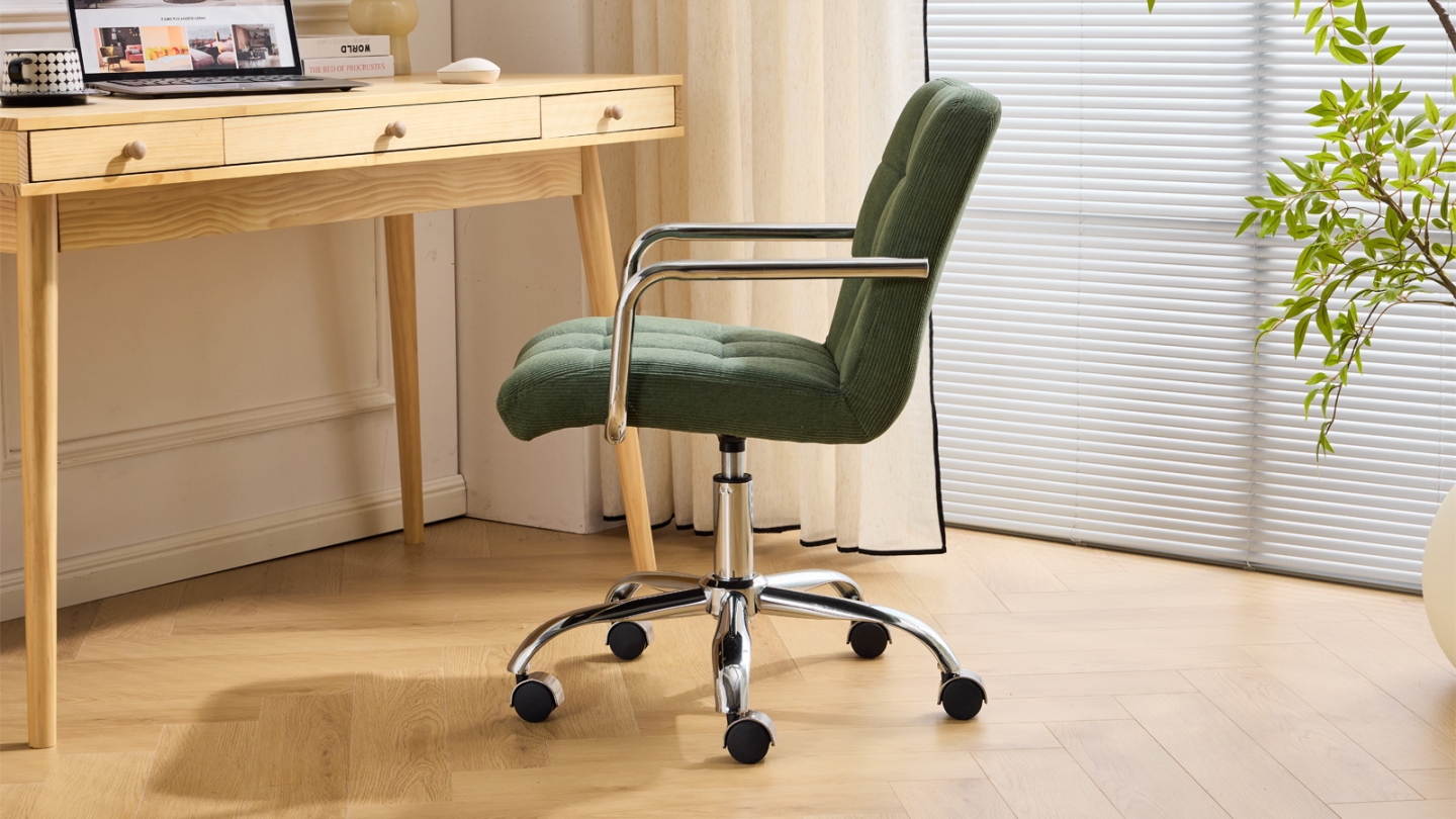 Fauteuil de bureau pivotant et réglable en hauteur en velours côtelé vert kaki - Nolan