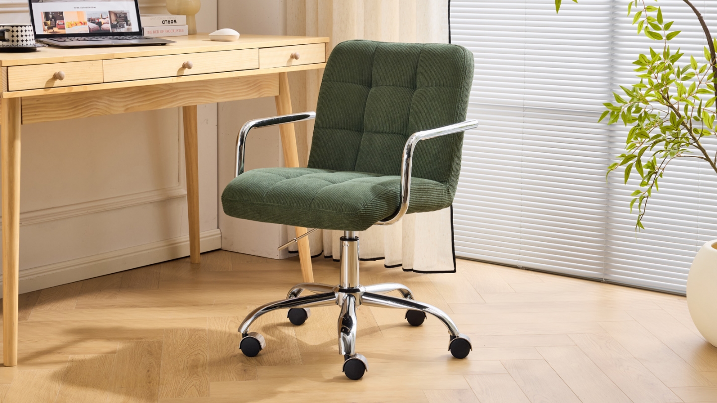 Fauteuil de bureau pivotant et réglable en hauteur en velours côtelé vert kaki - Nolan