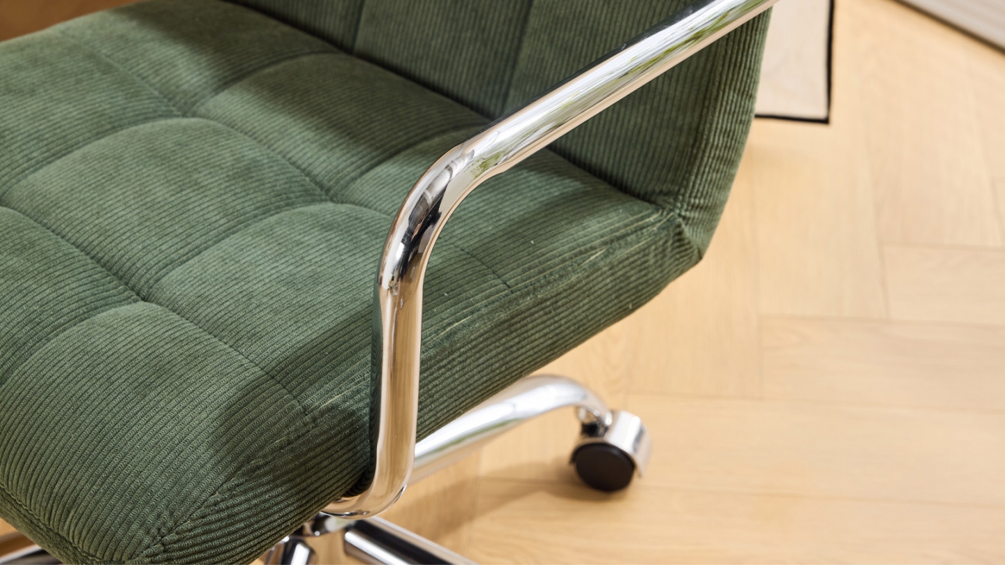 Fauteuil de bureau pivotant et réglable en hauteur en velours côtelé vert kaki - Nolan