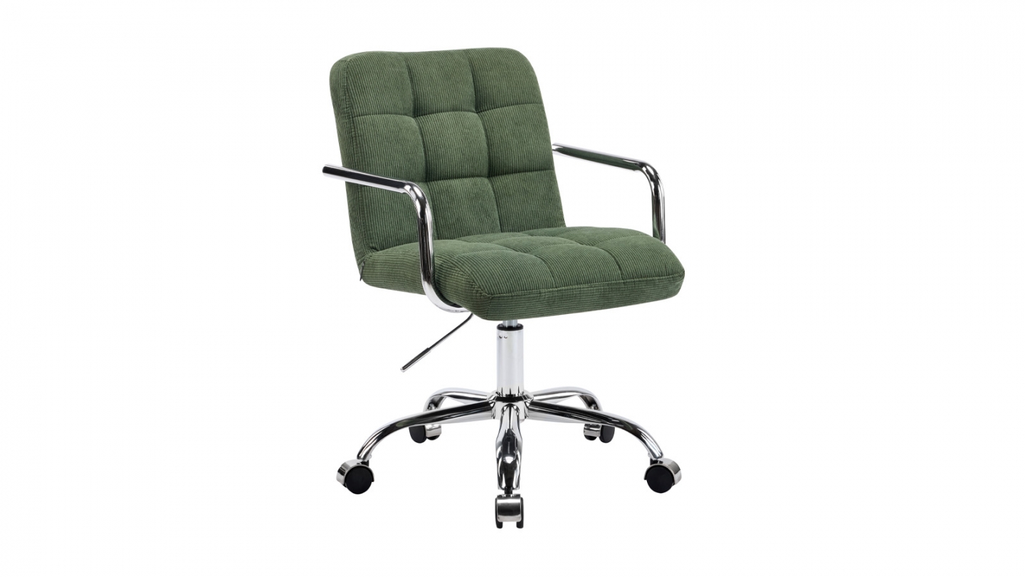 Fauteuil de bureau pivotant et réglable en hauteur en velours côtelé vert kaki - Nolan