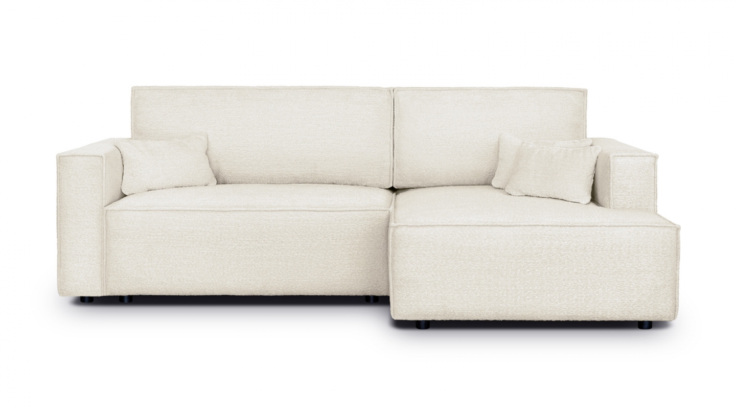 Canapé d'angle à droite convertible 3 places en tissu bouclé beige - Asti
