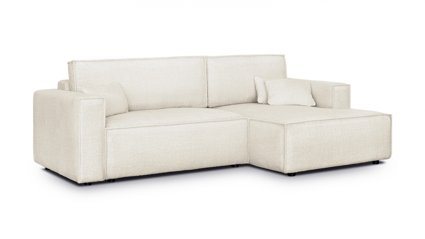 Canapé d'angle à droite convertible 3 places en tissu bouclé beige - Asti