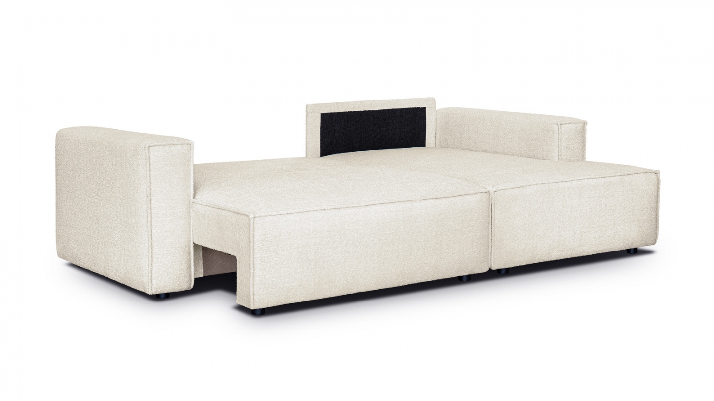 Canapé d'angle à droite convertible 3 places en tissu bouclé beige - Asti