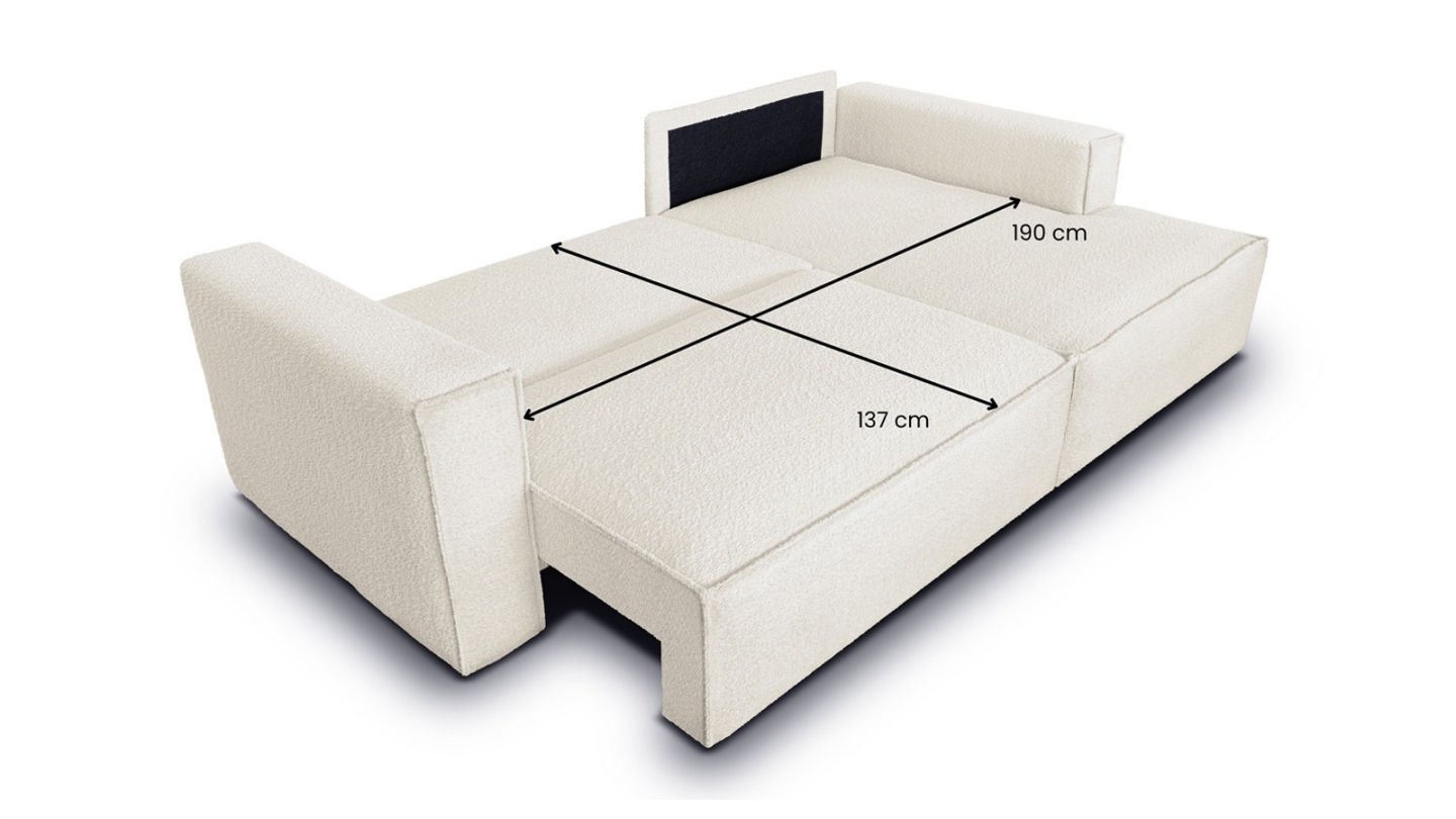 Canapé d'angle à droite convertible 3 places en tissu bouclé beige - Asti