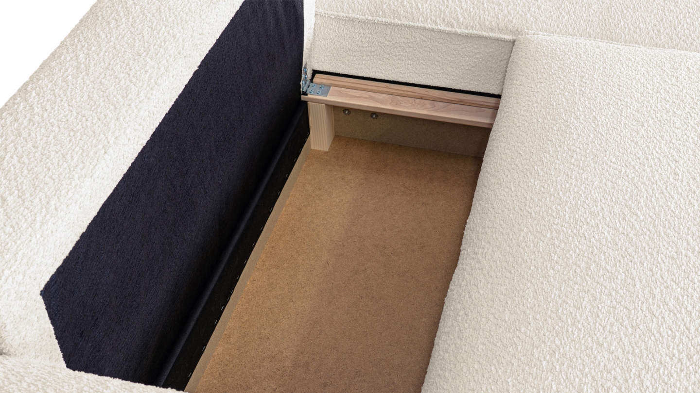 Canapé d'angle à droite convertible 3 places en tissu bouclé beige - Asti