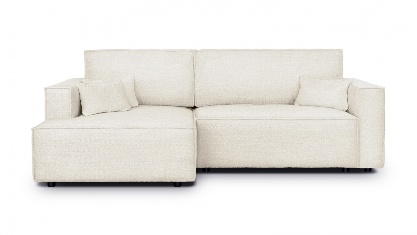 Canapé d'angle à gauche convertible 3 places en tissu bouclé beige - Asti