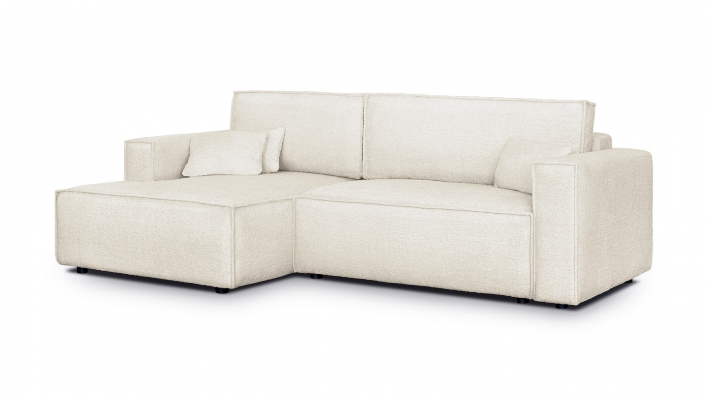 Canapé d'angle à gauche convertible 3 places en tissu bouclé beige - Asti