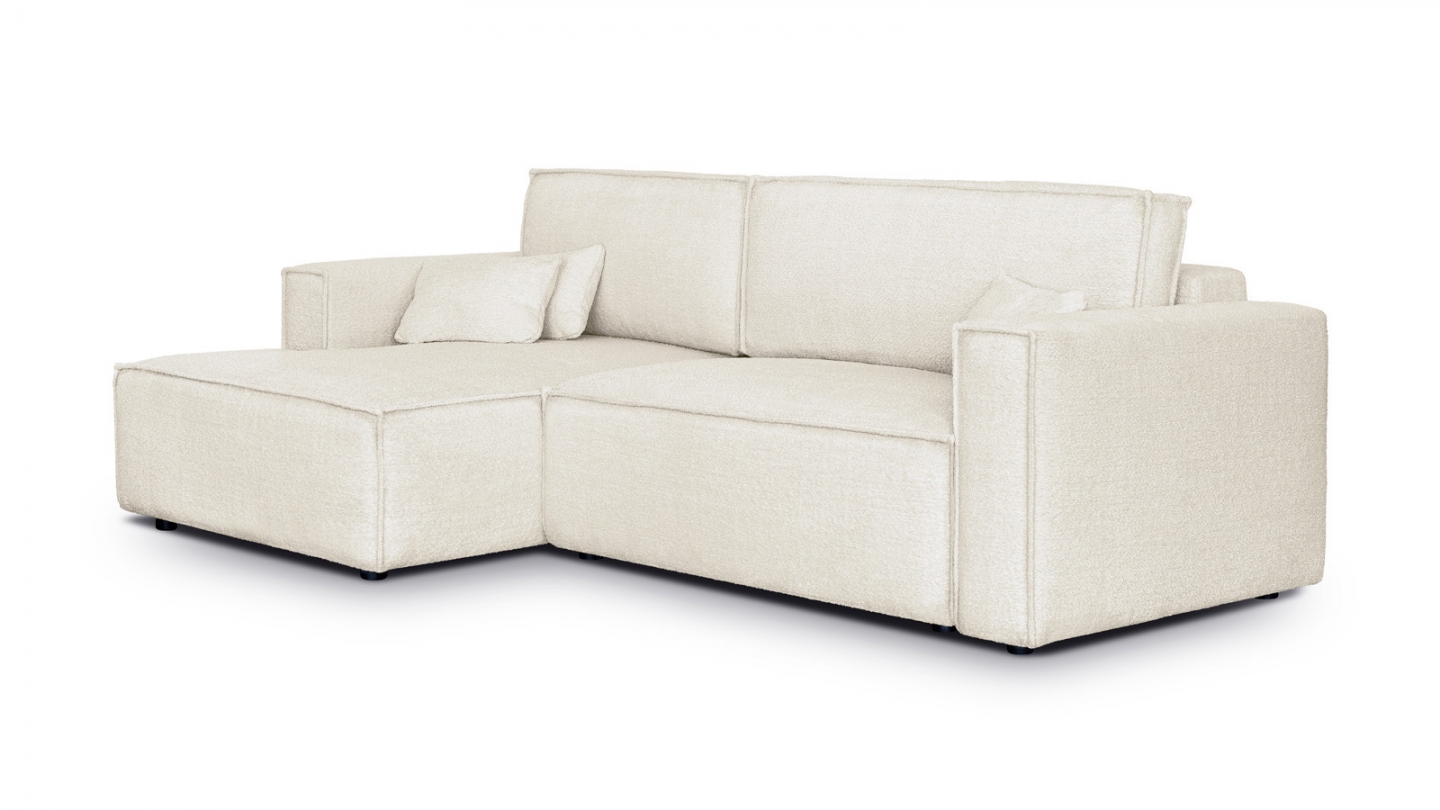 Canapé d'angle à gauche convertible 3 places en tissu bouclé beige - Asti