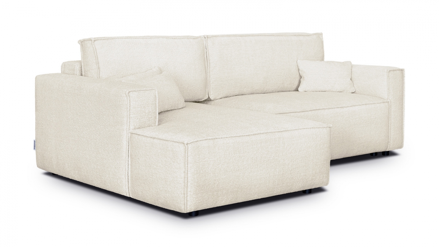 Canapé d'angle à gauche convertible 3 places en tissu bouclé beige - Asti