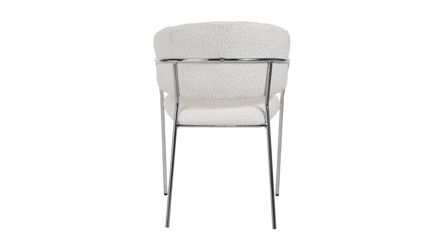 Lot de 2 chaises en tissu bouclé beige et piètement chromé - Isya