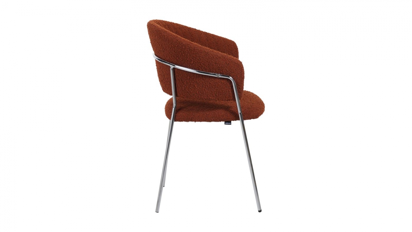 Lot de 2 chaises en tissu bouclé rouille et piètement chromé - Isya