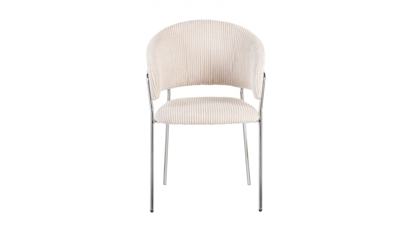 Lot de 2 chaises en velours côtelé beige et piètement chromé - Isya
