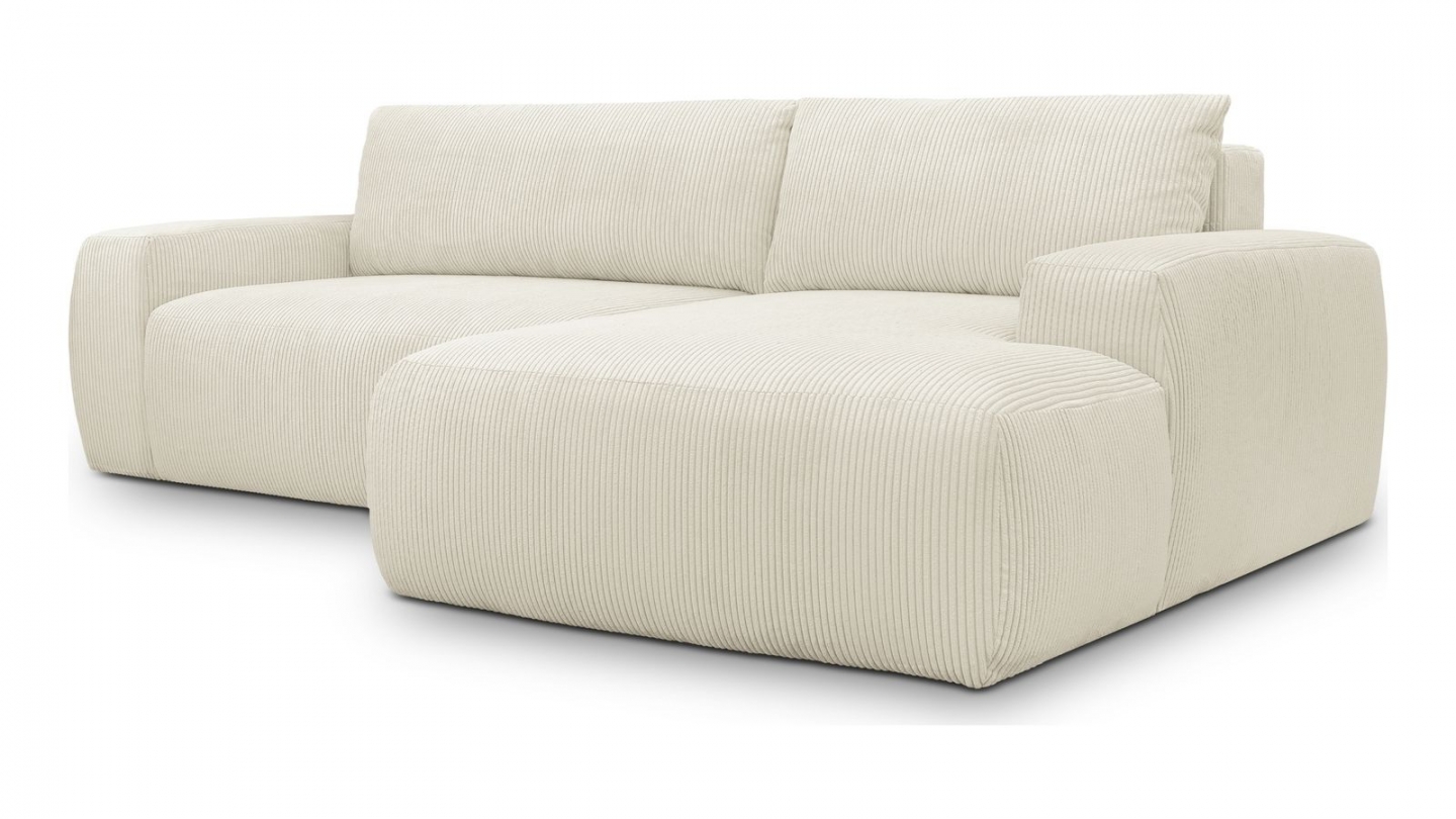 Canapé d'angle droit convertible 3 places en velours côtelé beige - Sonny