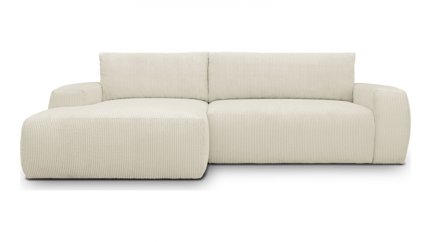 Canapé d'angle gauche convertible 3 places en velours côtelé beige - Sonny