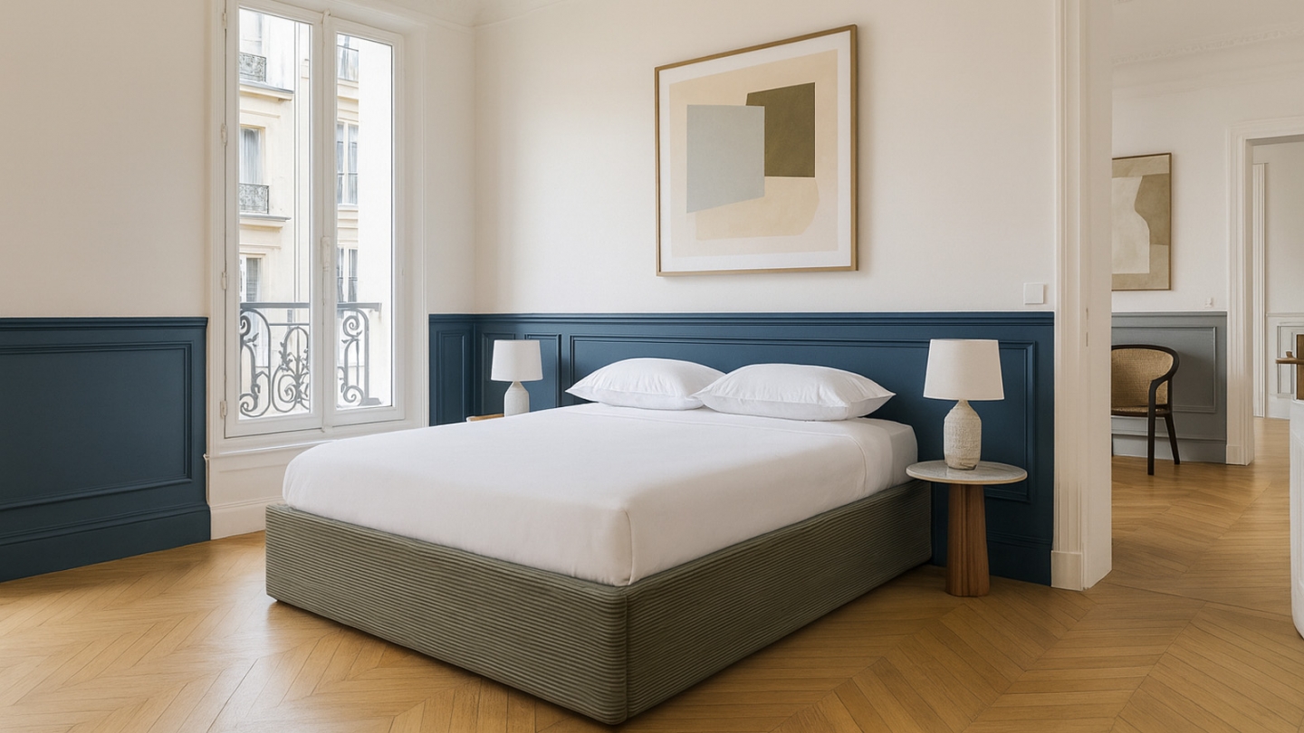 Lit coffre adulte 180x200 cm en velours côtelé vert avec sommier - Handy