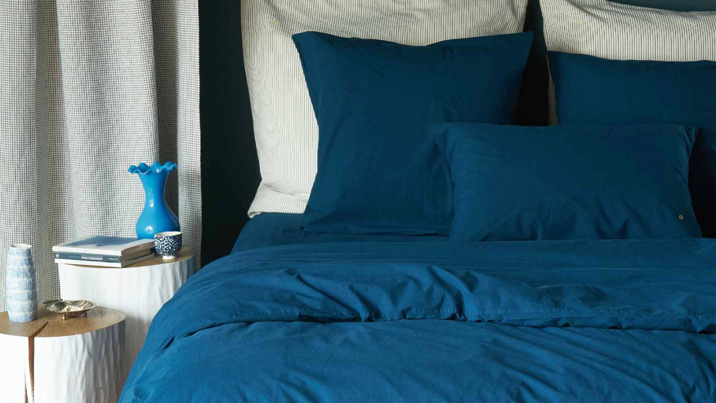 Drap housse en coton bio bleu 140 x 200 cm - Celeste