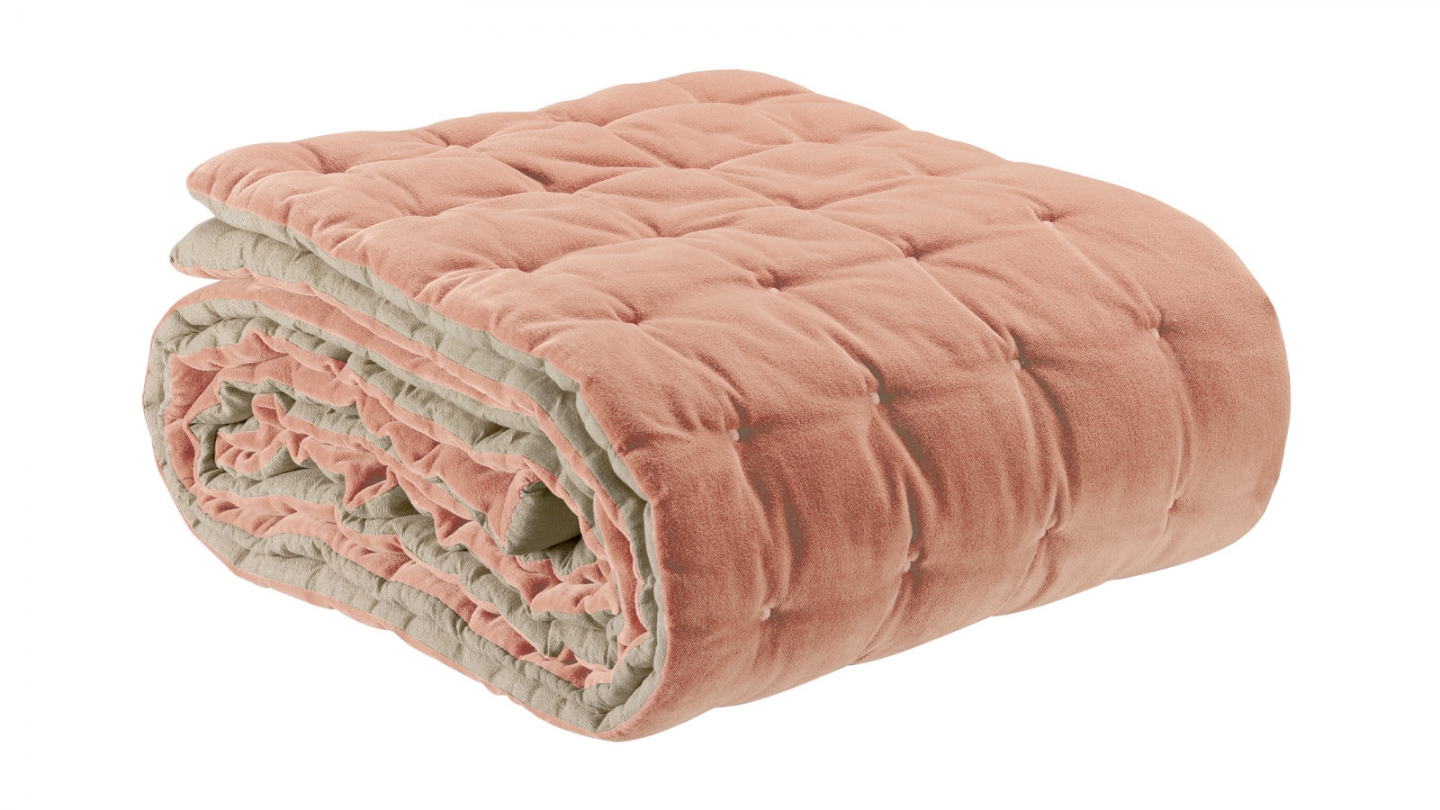 Chemin de lit en velours uni rose 90 x 240 cm - Elise