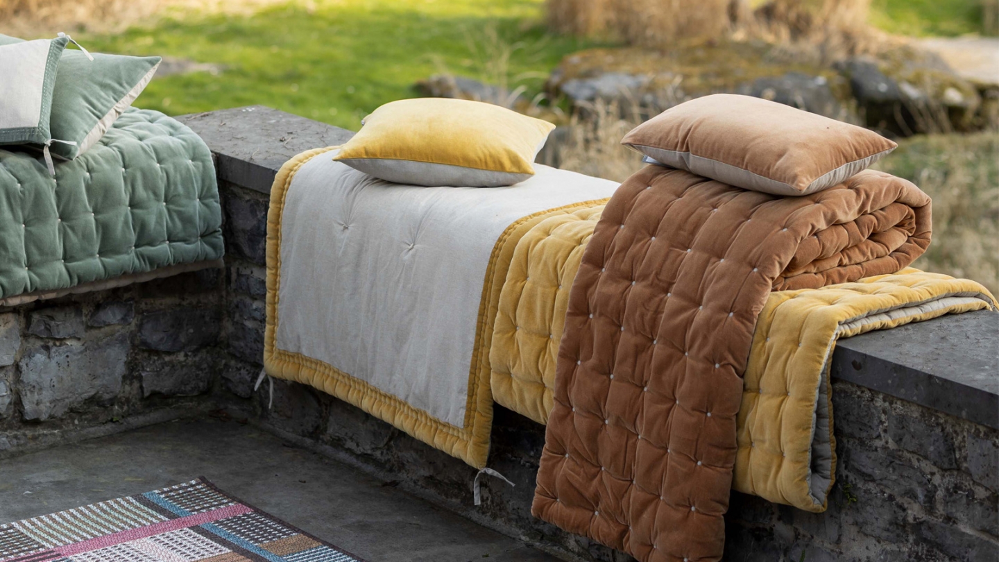 Chemin de lit en velours uni Jaune 90 x 240 cm - Elise