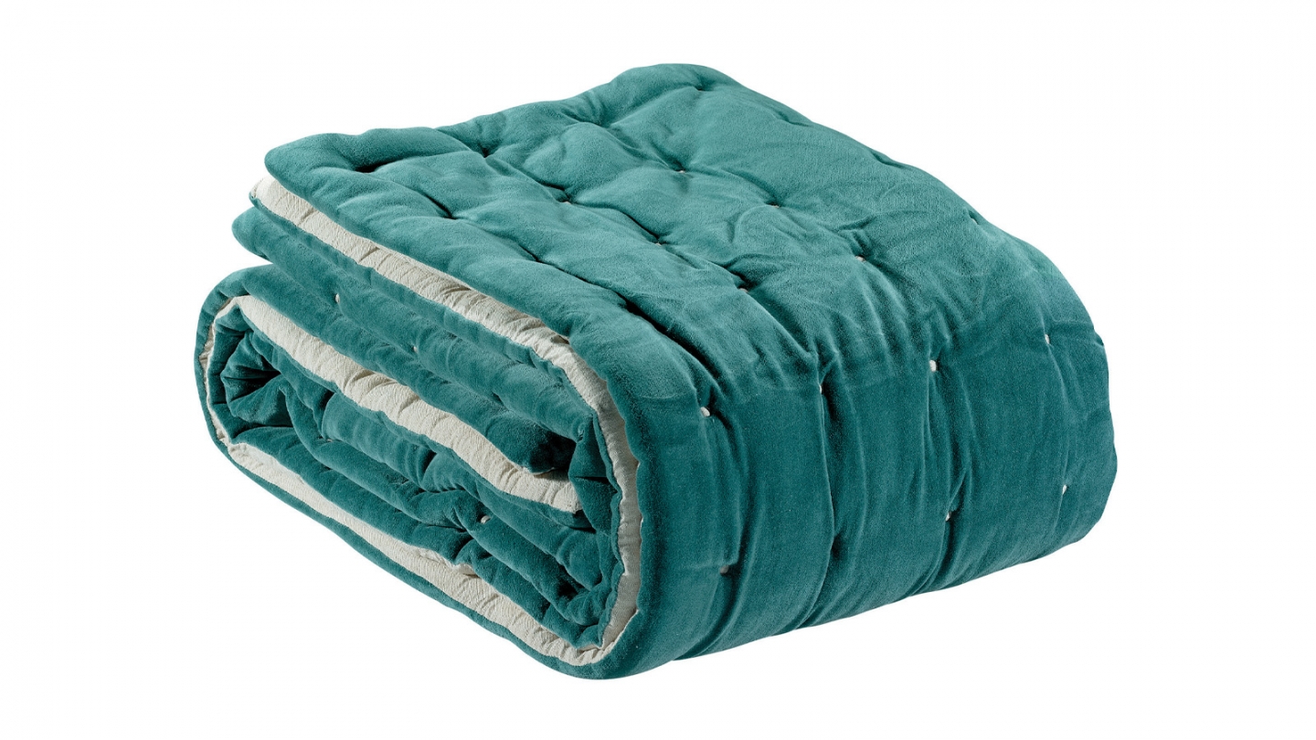 Chemin de lit en velours uni Vert de gris 90 x 240 cm - Elise