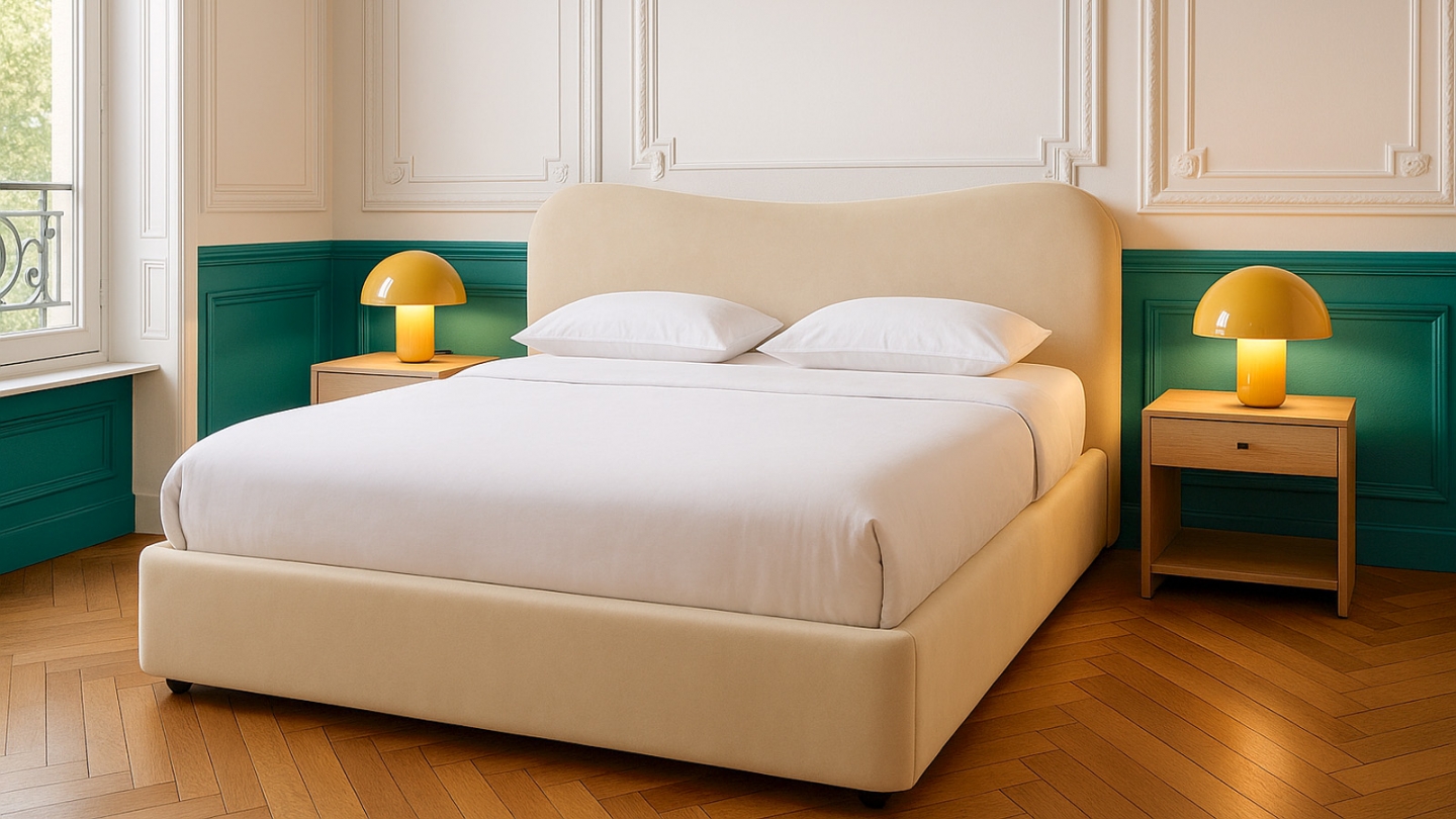 Lit coffre adulte 180x200 cm avec tête le lit matelassée en velours beige - Suzon