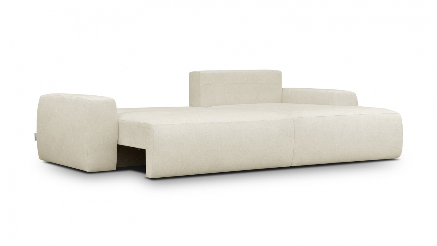 Canapé d'angle droit convertible 3 places en tissu chenille beige - Sonny