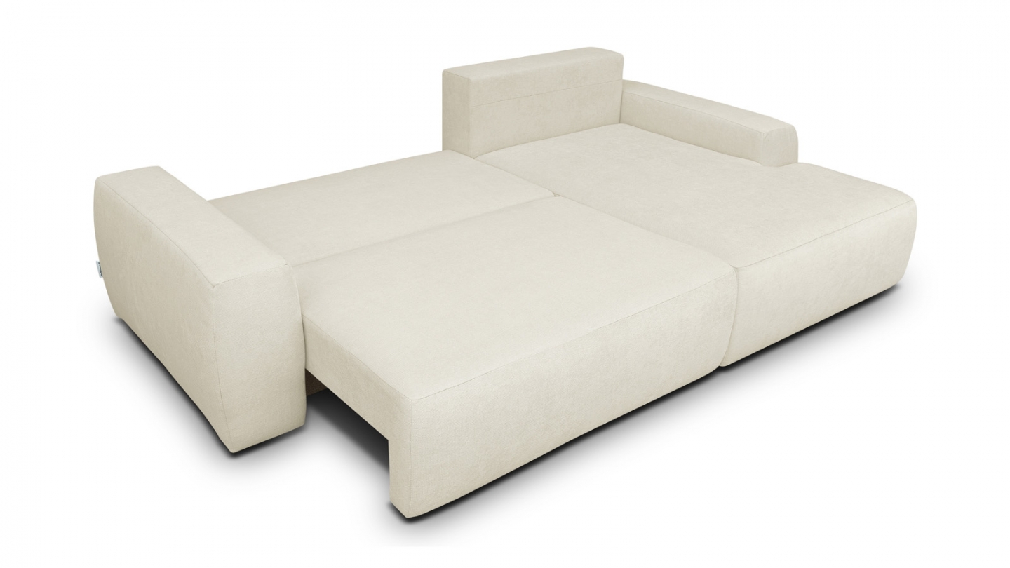Canapé d'angle droit convertible 3 places en tissu chenille beige - Sonny