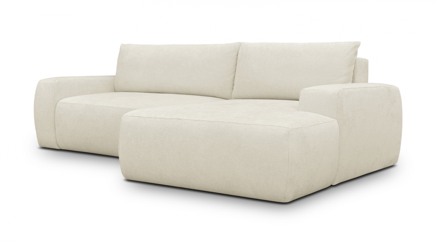 Canapé d'angle droit convertible 3 places en tissu chenille beige - Sonny