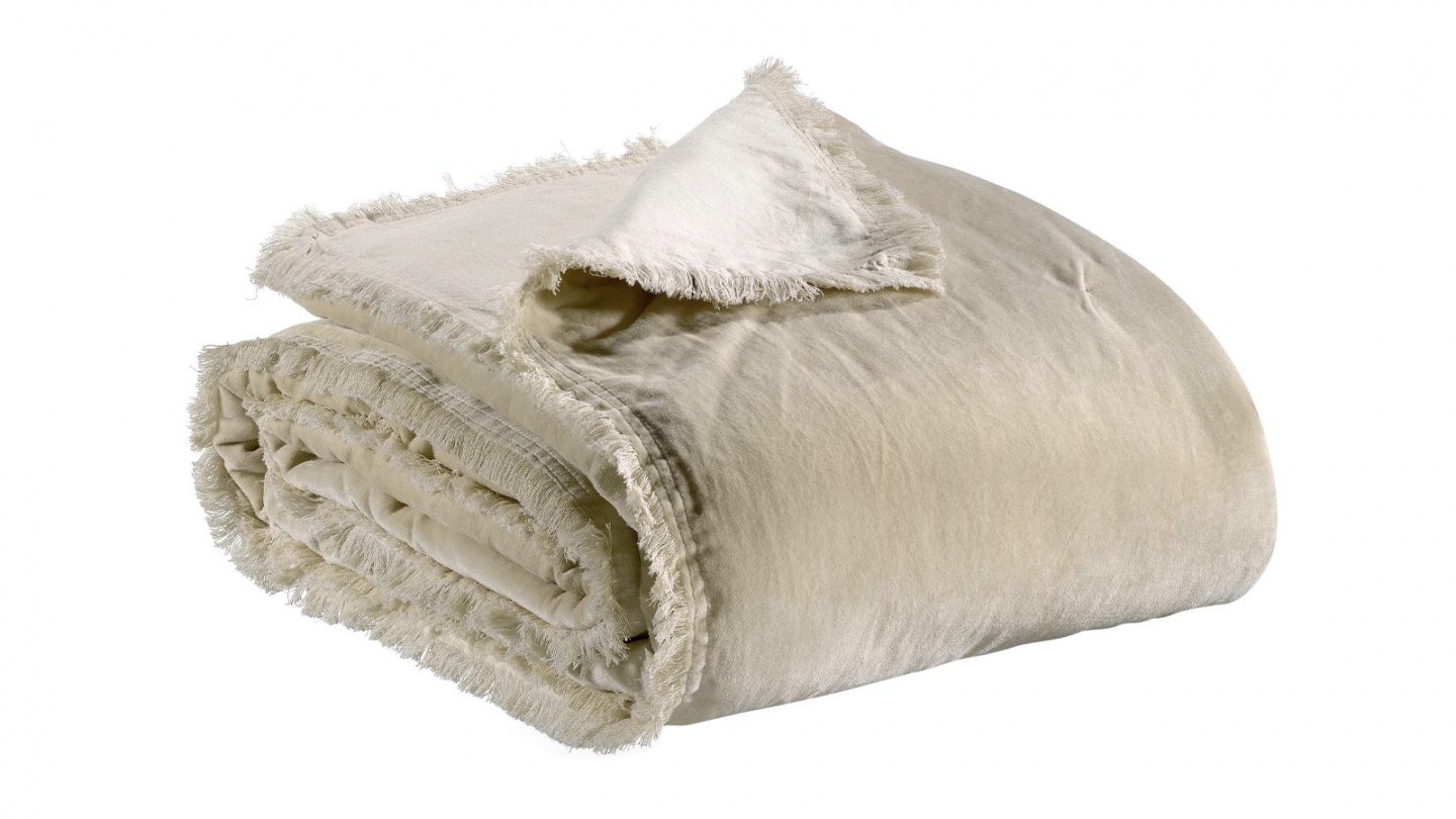 Jeté de lit en velours ecru 260 x 260 cm - Fara