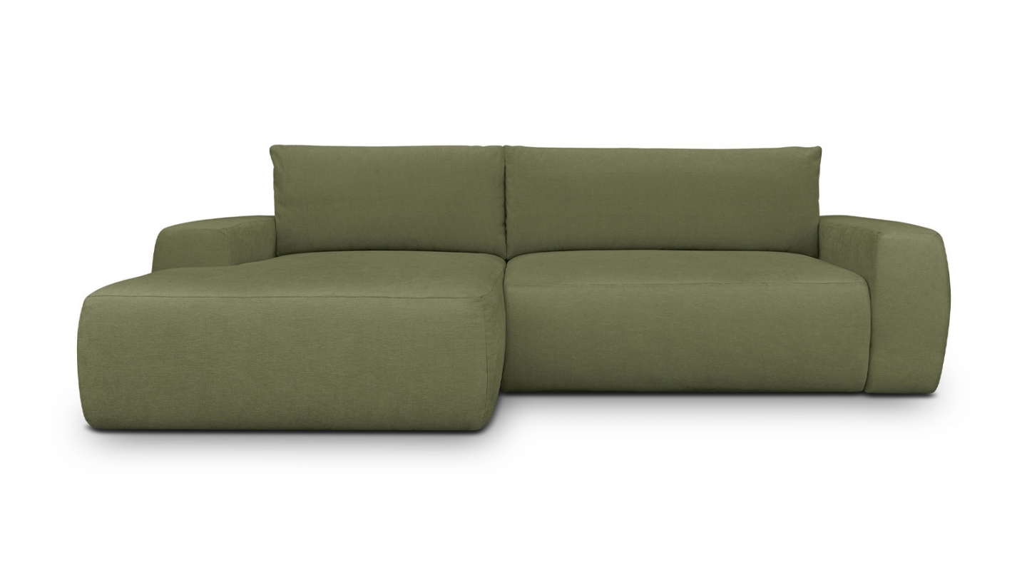 Canapé d'angle gauche convertible 3 places en tissu chenille vert olive - Sonny