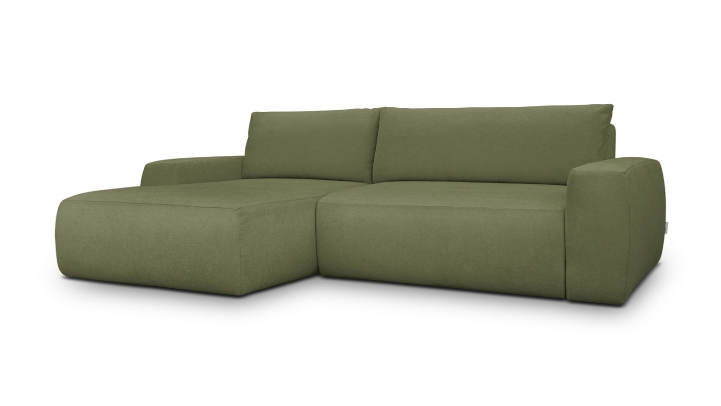 Canapé d'angle gauche convertible 3 places en tissu chenille vert olive - Sonny