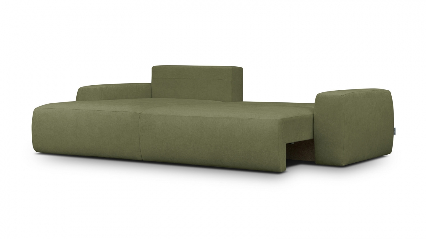 Canapé d'angle gauche convertible 3 places en tissu chenille vert olive - Sonny