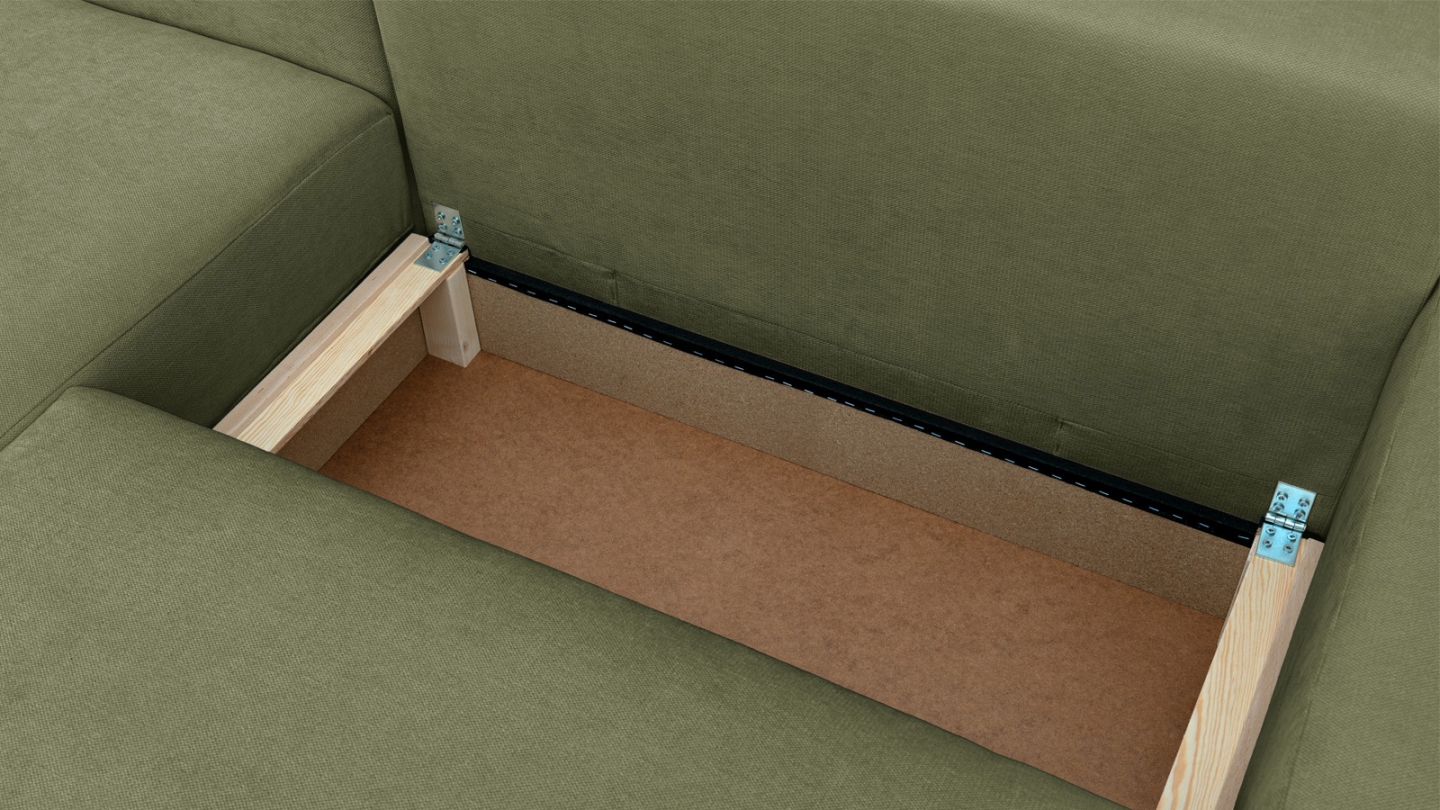 Canapé d'angle gauche convertible 3 places en tissu chenille vert olive - Sonny